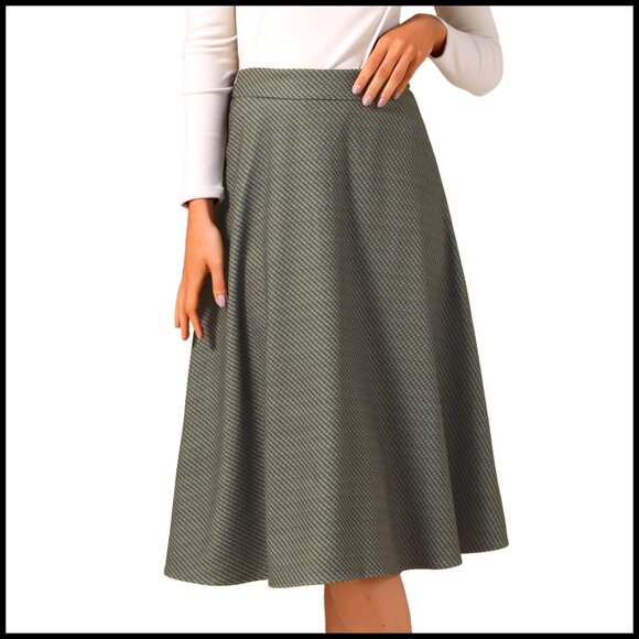 Houndstooth Plaid Midi Skirt High Waist A-Line Vintage Fall Winter